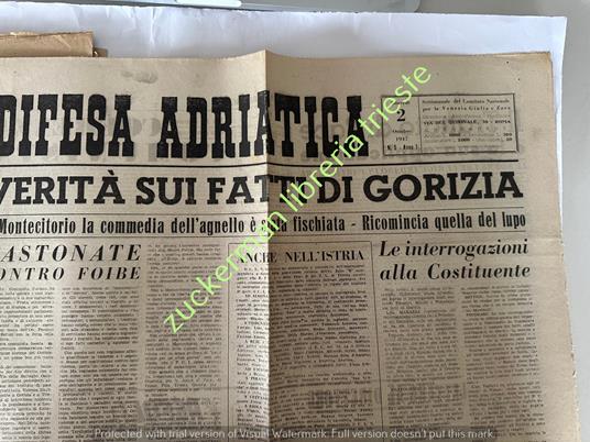 giornale DIFESA ADRIATICA 2 OTTOBRE 1947 verità sui fatti di Gorizia cln zona b tlt ISTRIA - copertina