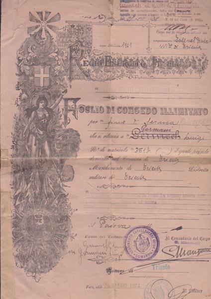 FOGLIO DI CONGEDO REGIO ESERCITO ITALIANO militareReggimento Cavalleggeri guide comando ww1 - copertina