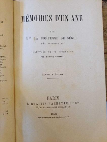 Mémoires d'un ane - Comtesse de Ségur - copertina