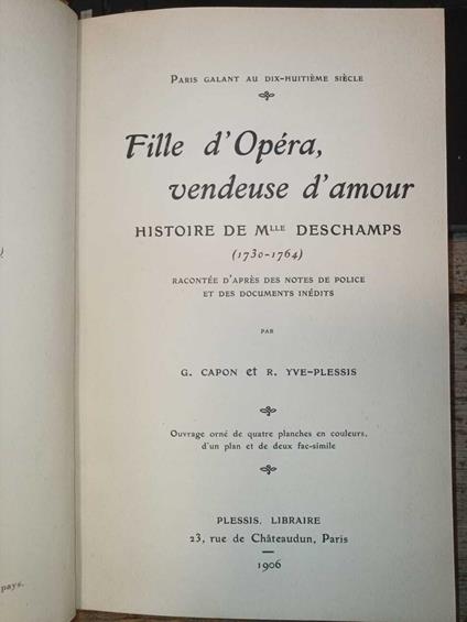 Fille d'Opéra, vendeuse d'amour. Histoire del M.lle Deschamps (1730-1764) - copertina