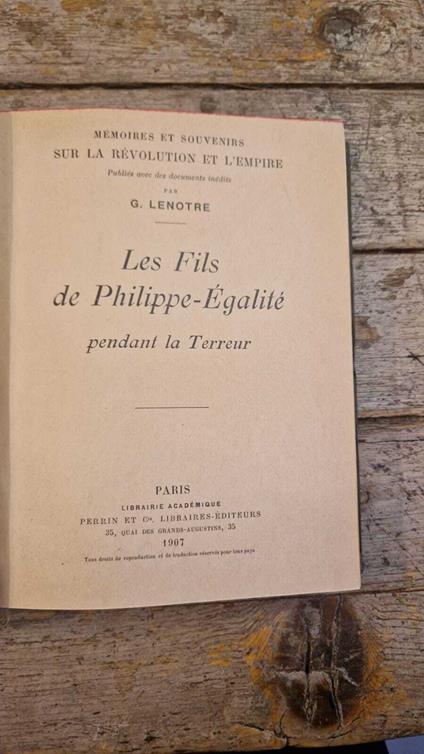 Les Fils de Philippe-Égalité pendant la Terreur - Georges Lenôtre - copertina