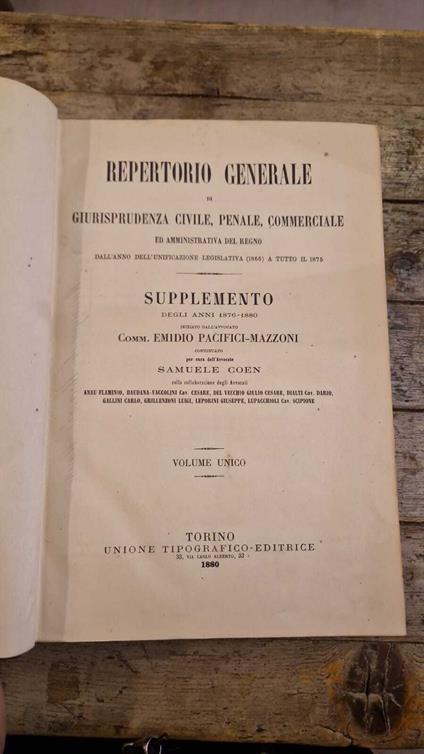 Repertorio generale di giurisprudenza civile, penale, commerciale (vol.I) - Emidio Pacifici Mazzoni - copertina