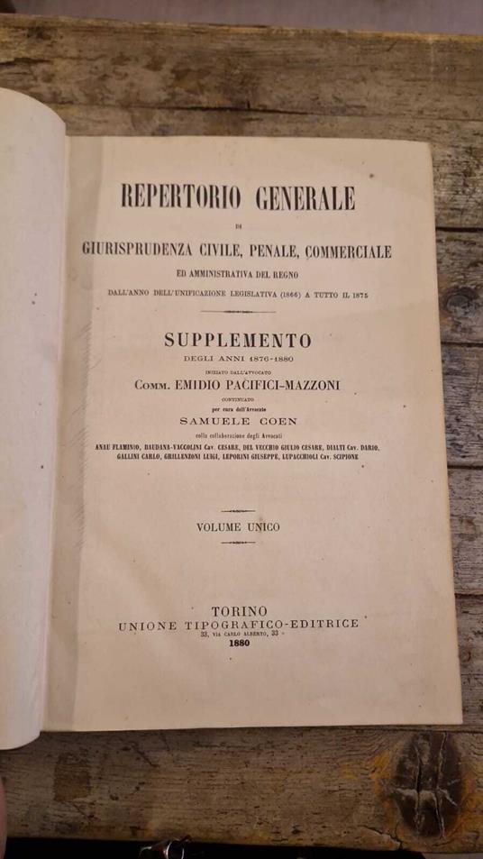 Repertorio generale di giurisprudenza civile, penale, commerciale (vol.I) - Emidio Pacifici Mazzoni - copertina