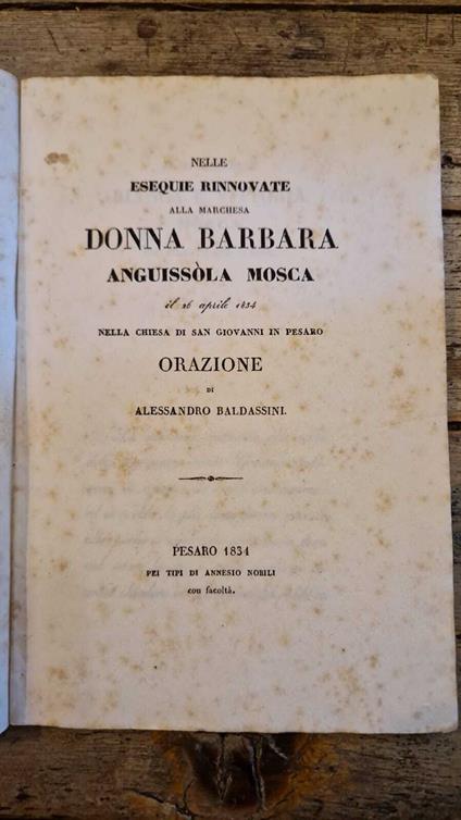 Nelle esequie rinnovate alla marchesa donna Barbara Anguissola Mosca - copertina