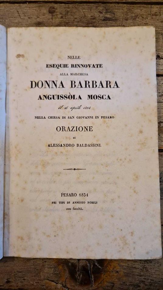 Nelle esequie rinnovate alla marchesa donna Barbara Anguissola Mosca - copertina