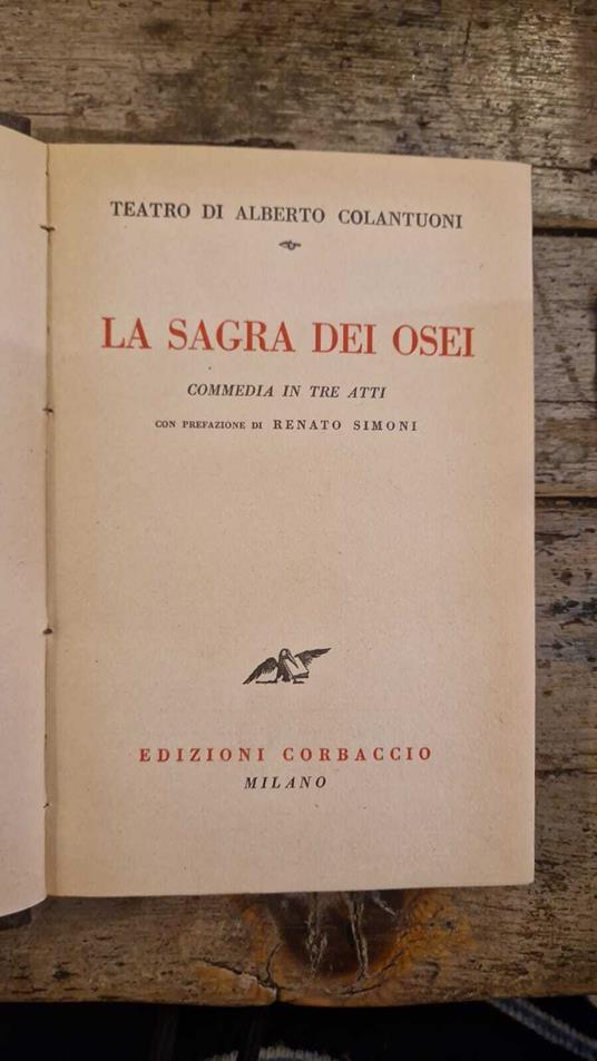 La sagra degli osei - Alberto Colantuoni - copertina