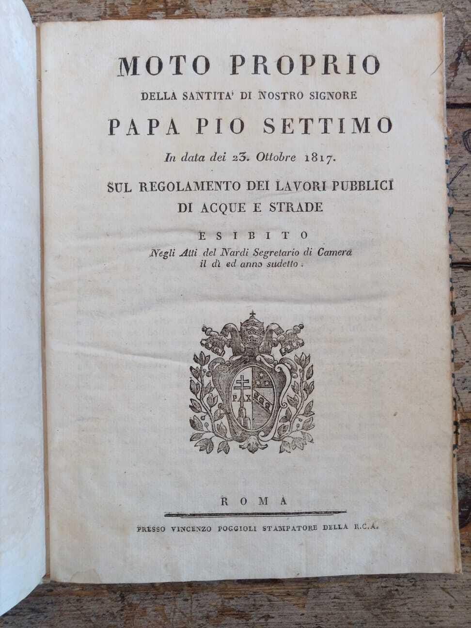 Moto proprio della Santità di nostro Signore Papa Pio Settimo