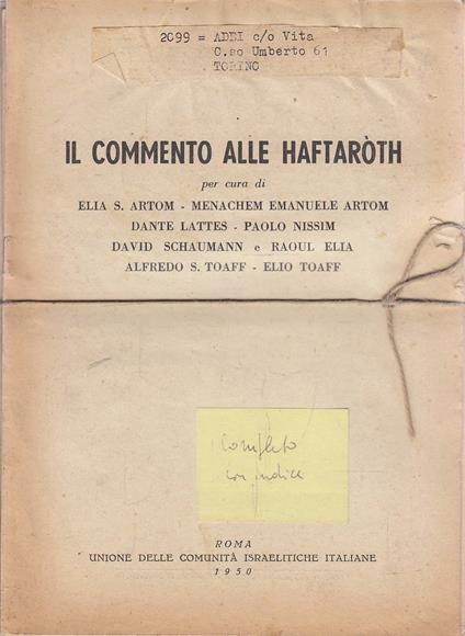 Il Commento alle Haftaròth - copertina