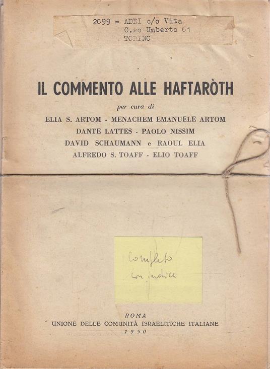 Il Commento alle Haftaròth - copertina
