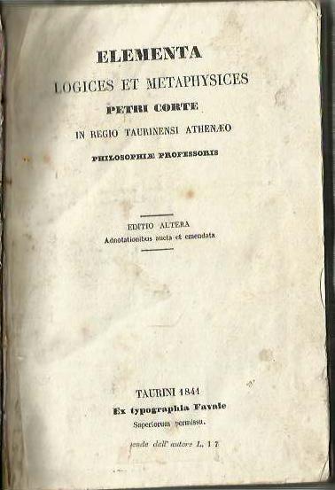 Elementa logices et metaphysices - Editio altera Adnotationibus aucta et emendata - copertina