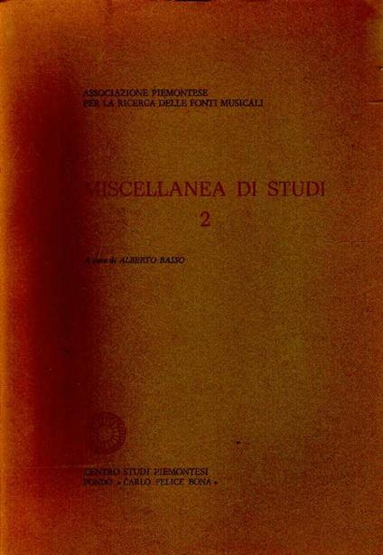 MIscellanea di Studio 2 - Alberto Basso - copertina