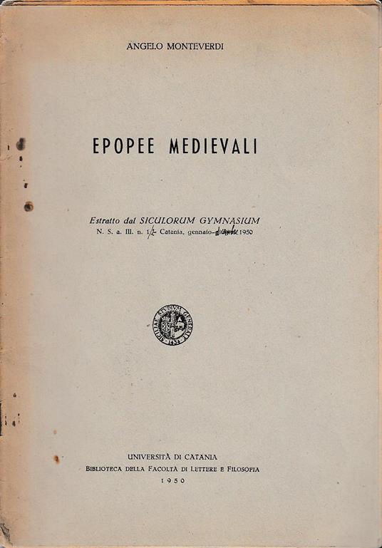 Epopee medievali - Angelo Monteverdi - copertina