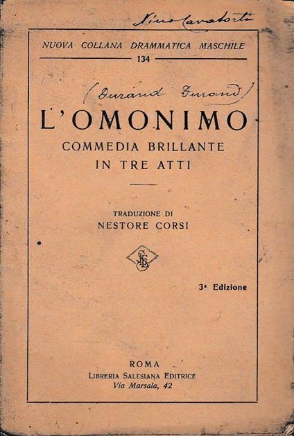 L' omonimo commedia brillante in tre atti - copertina