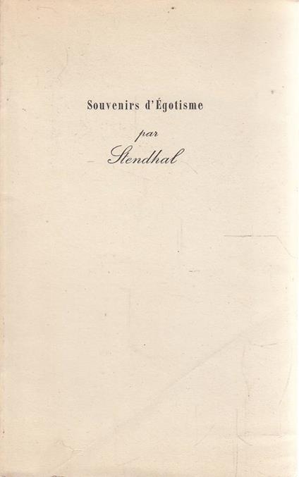 Souvenirs d’Egotisme - Stendhal - copertina