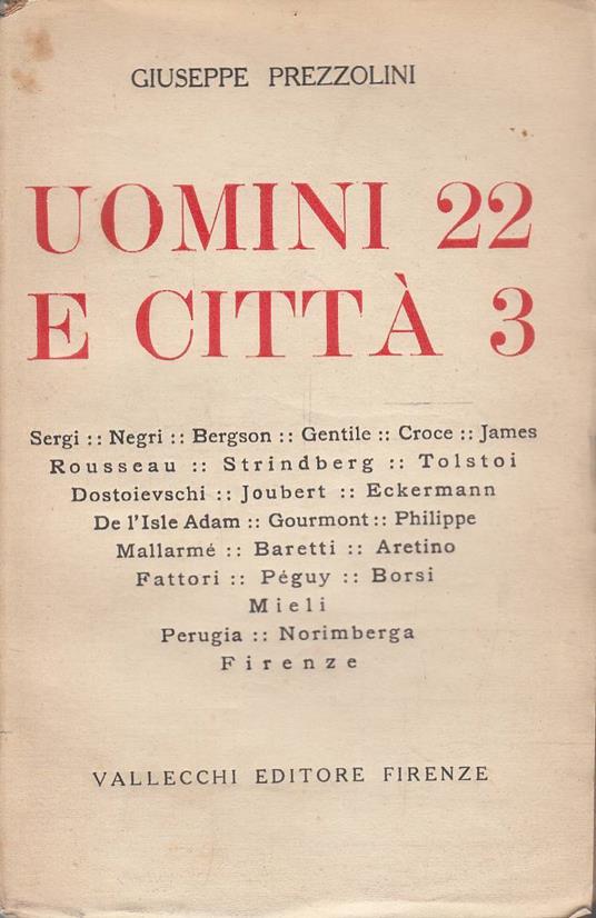 Uomini 22 e città 3 - Giuseppe Prezzolini - copertina