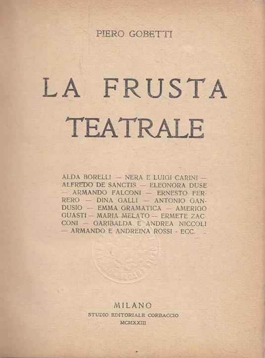 La frusta teatrale - Piero Gobetti - copertina