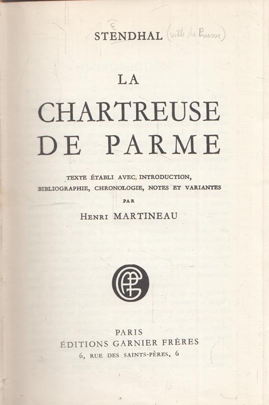 La Chartreuse de Parme - copertina