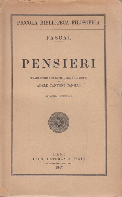 Pensieri - Blaise Pascal - copertina