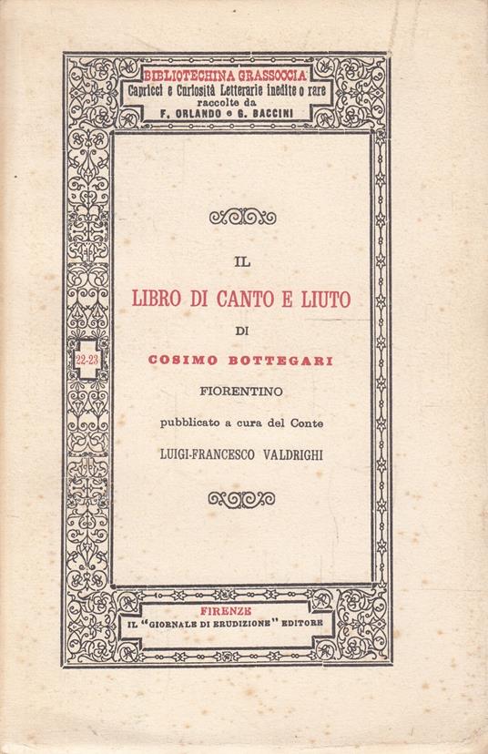 Il libro di canto e liuto - Cosimo Bottegari - copertina