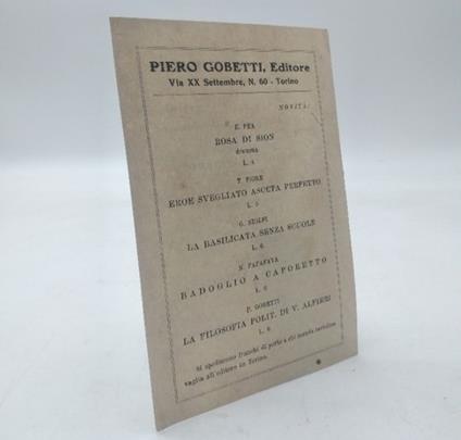 Piero Gobetti, Editore. Via XX settembre n. 60. Torino. Novita' .. - Piero Gobetti - copertina