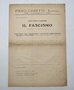 Piero Gobetti - Editore. Torino - Via XX settembre n. 60. Sta per essere pubblicato: Carlo Avarna di Gualtieri. Il fascismo. (Foglio di sottoscrizione editoriale)