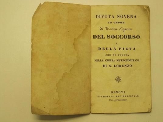 Divota novena in onore di Nostra Signora del soccorso e della pieta' che si venera nella Chiesa metropolitana di S. Lorenzo - copertina