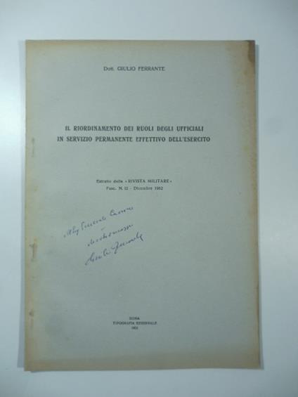 Il riordinamento dei ruoli degli ufficiali in servizio permanente effettivo dell'esercito - copertina