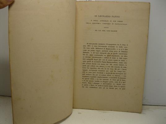 Di Leonardo Papini e degli autografi di sue poesie nella biblioteca comunale di Bagnacavallo - copertina