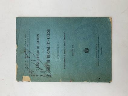 Regolamento di esercizi per le unita' di bersaglieri-ciclisti. Appendice n.2 al Regolamento di esercizi per la fanteria - copertina