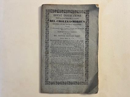 Breve instruzione per la cognizione e cura del cholera-morbus secondo le piu' recenti esperienze - Giovanni Pozzi - copertina