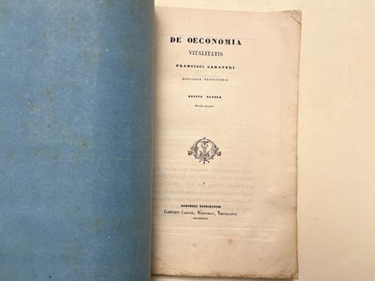 De oeconomia vitalitatis Francisci Canaveri - copertina