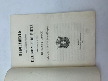 Regolamento per l'amministrazione del Monte di Pieta' eretto sotto il titolo di Santa Croce nella citta' di Mondovi' - copertina