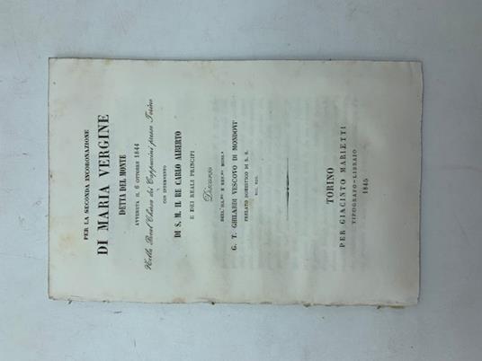 Per la seconda incoronazione di Maria Vergine detta del Monte avvenuta il 6 ottobre 1844 nella real chiesa dei Cappuccini presso Torino - Giovanni Tommaso Ghilardi - copertina