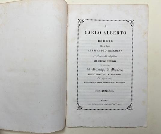 A Carlo Alberto. Elogio - copertina