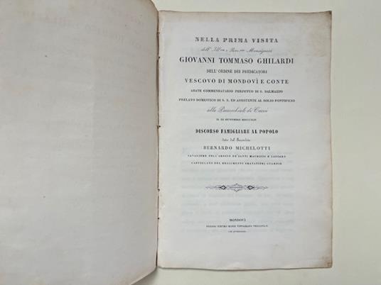 Nella prima visita dell'Ill.mo e Rev.mo Monsignore Giovanni Tommaso Ghilardi...alla Parrocchiale di Carru' - copertina