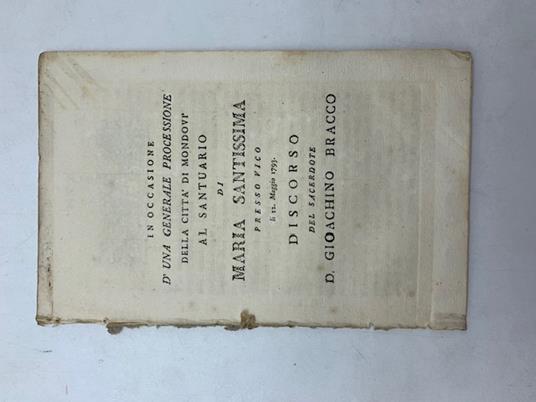 In occasione d'una generale processione della citta' di Mondovi' al Santuario di Maria Santissima presso Vico - copertina