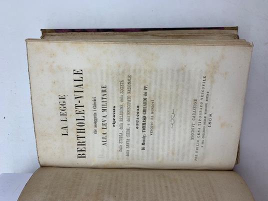 La legge Bertholet-Viale che assoggetta i Chierici alla leva militare riprovata dalla storia, dalla religione.. - Giovanni Tommaso Ghilardi - copertina
