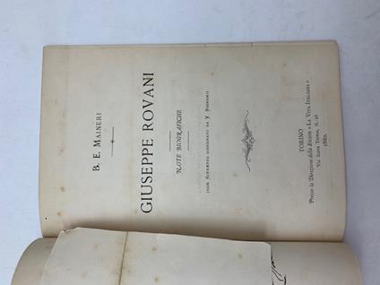 Giuseppe Rovani. Note biografiche (con ritratto disegnato da V. Bignami) - copertina