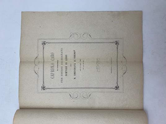 Capriolo Caro da Alessandria per essere dichiarato dottore in leggi nella R. Universita' di Torino - copertina