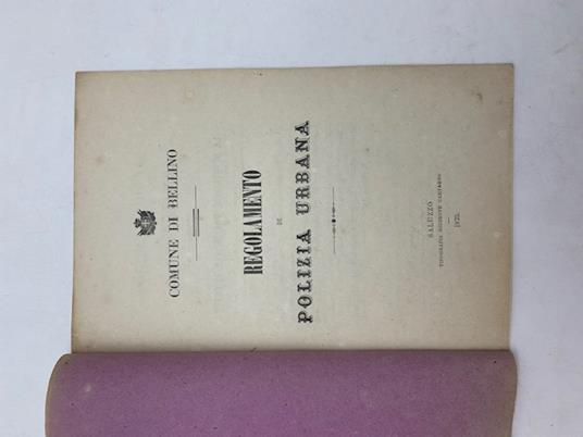 Comune di Bellino. Regolamento di pubblica igiene - copertina