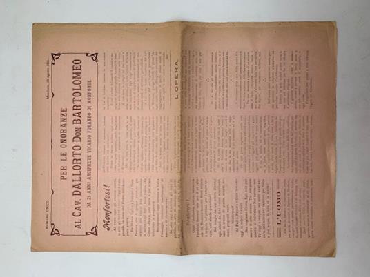 Per le onoranze al Cav. Dallorto Don Bartolomeo da 25 anni arciprete vicario foraneo di Monforte - copertina