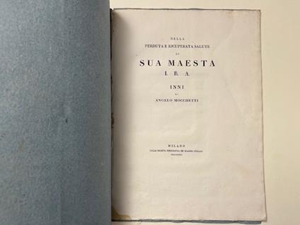 Nella perduta e ricuperata salute di Sua Maesta' I.R.A. Inni - copertina