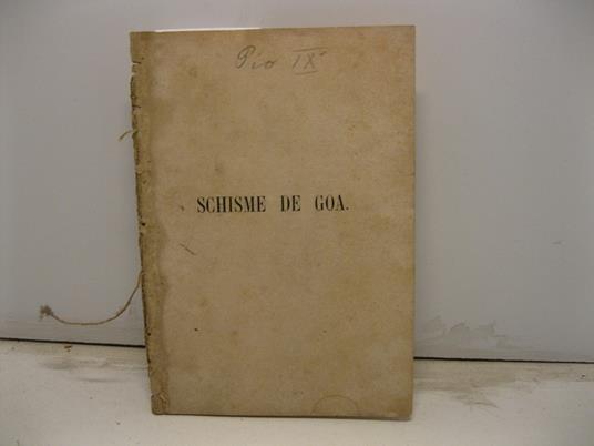 Schisme de Goa - Pio IX - copertina