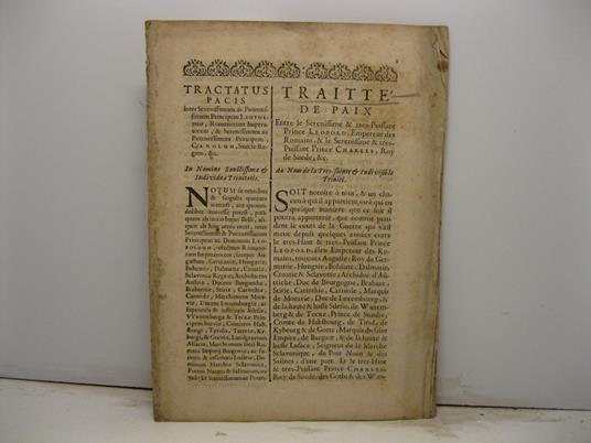 Tractatus pacis inter serenissimum ac potentissimum Principem Leopoldum, Romanorum Imperatorem, & Serenessimum ac Potentissimum Principem, Carolum, Sueciae Regem - copertina