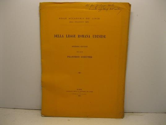 Della legge romana udinese. Ricerche critiche - copertina