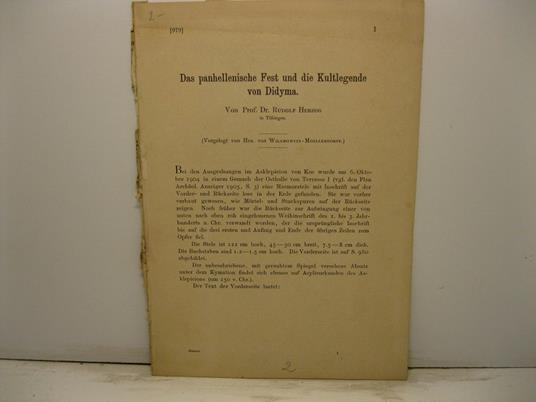 Das panhellenische Fest und die Kutlegende von Dydima - copertina