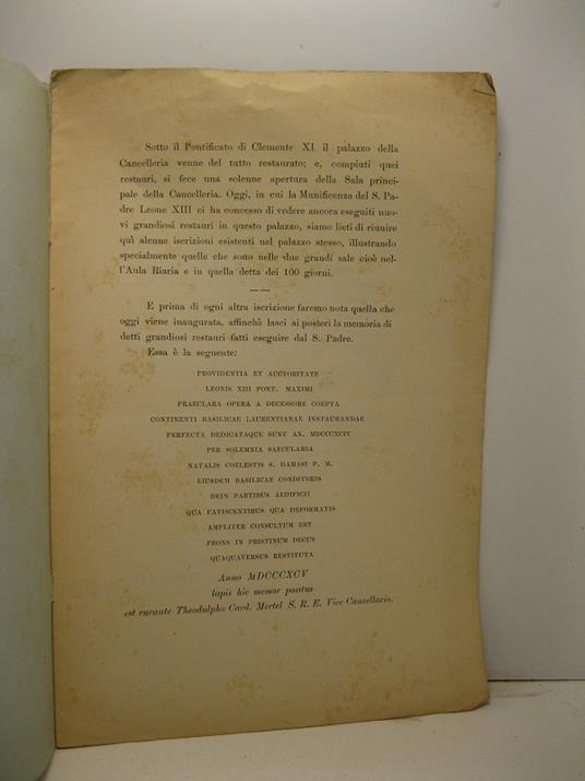 Antiche iscrizioni nel Palazzo della Cancelleria di Roma - copertina