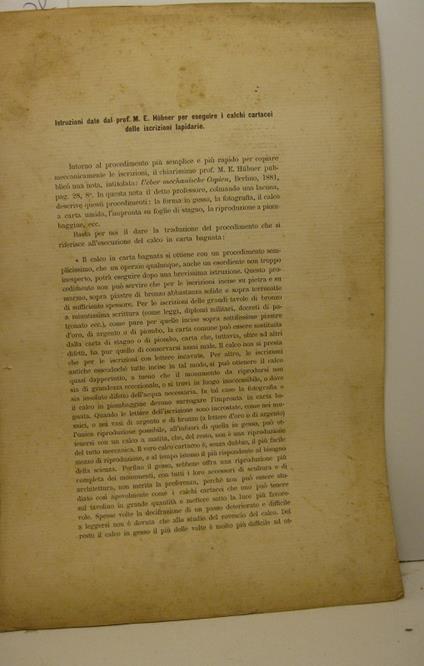 Istruzioni date dal Prof. M. E. Hubner per eseguire i calchi cartacei delle iscrizioni lapidarie - copertina