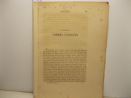 L' orefice Andrea Casalino - A. Ronchini - copertina