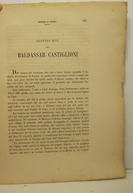 Lettere due di Baldassar Castiglioni - A. Ronchini - copertina